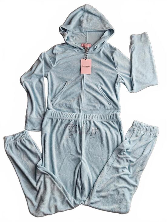 Juicy Couture Pants - NWT Juicy Couture Crystal Blue Terry Cloth Tracksuit Rhinestone Set Size M E/17